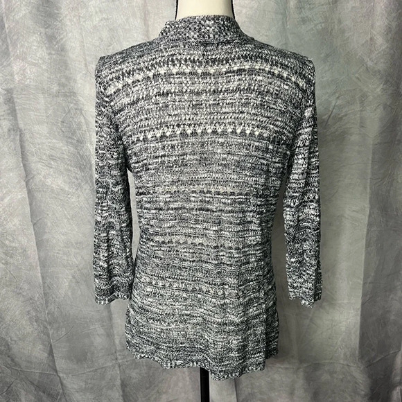United States Sweaters Black and White Variegated Open Knit 3/4 Sleeve Cardigan - Picture 5 of 10